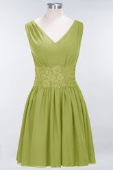 Pretty V-Neck Short Sleeveless Lace Bridesmaid Dresses Online-27dress